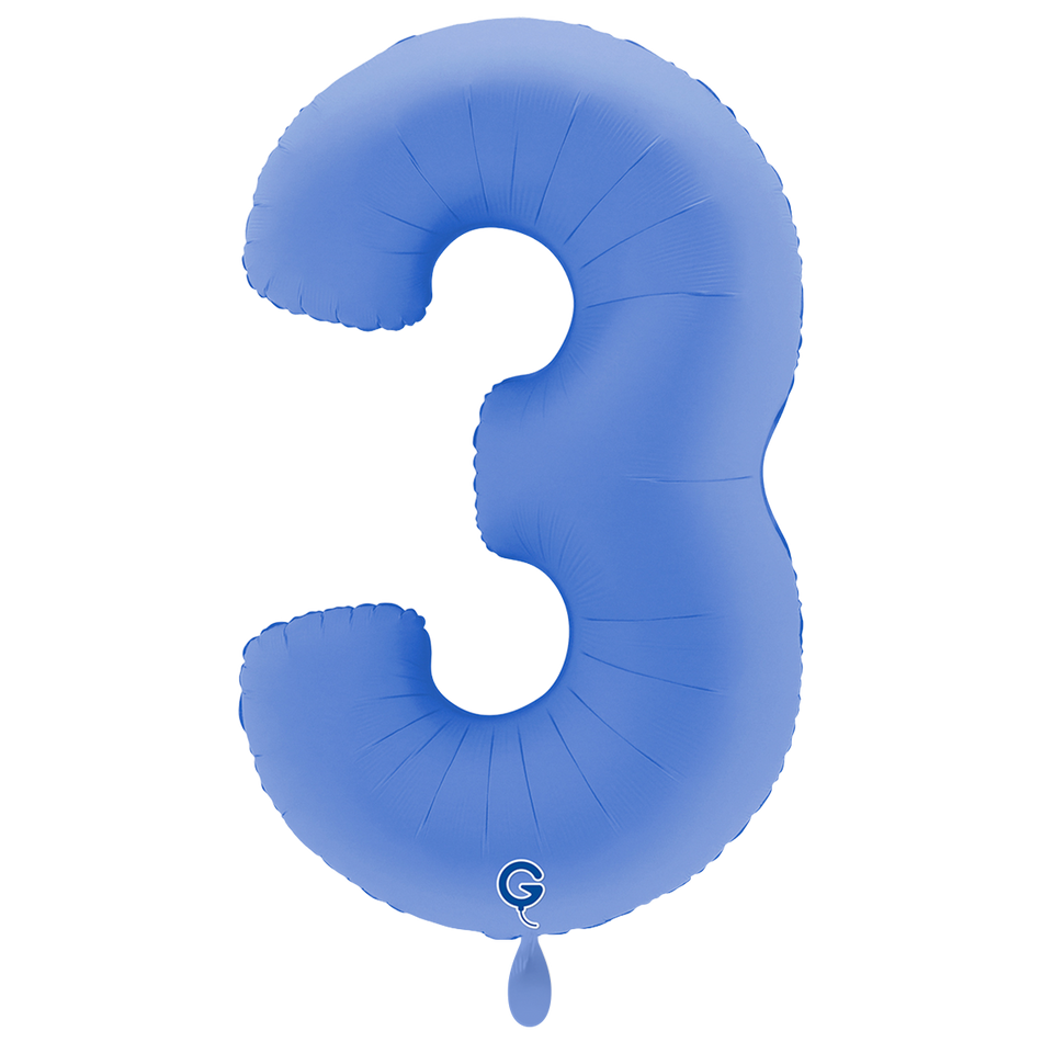 XXL Folienballon Zahl 3 Soft Matte Lotus Blau