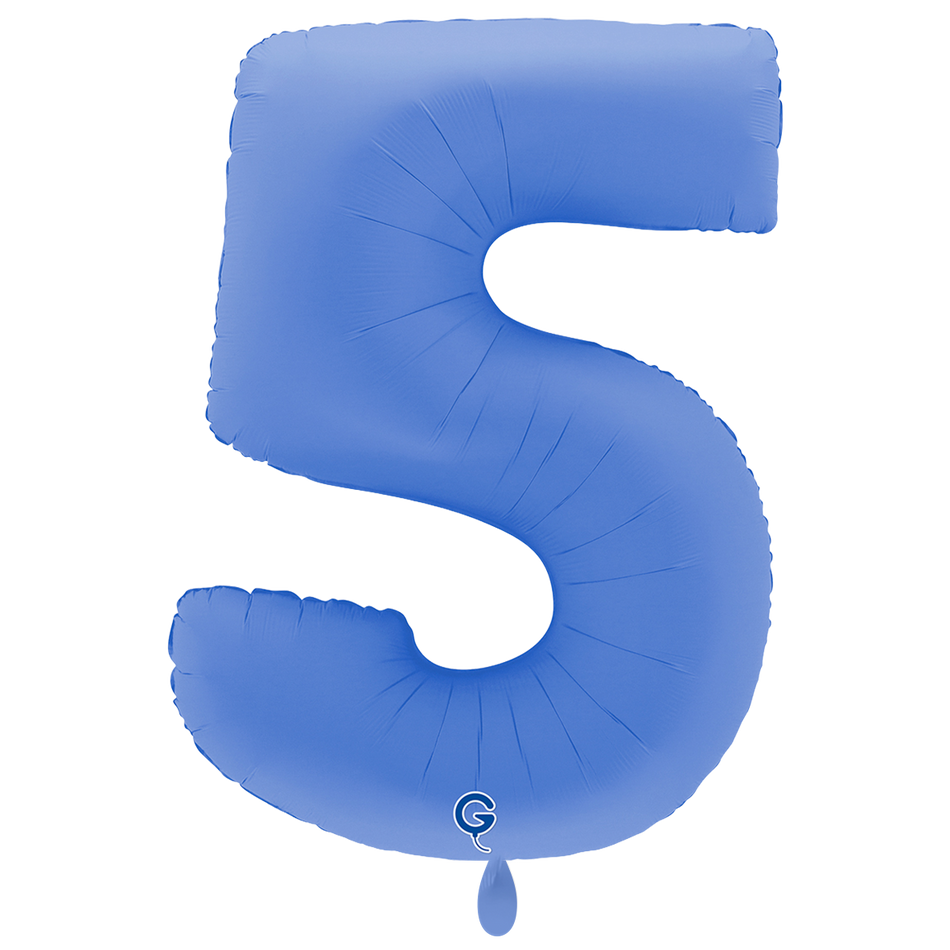 XXL Folienballon Zahl 5 Soft Matte Lotus Blau