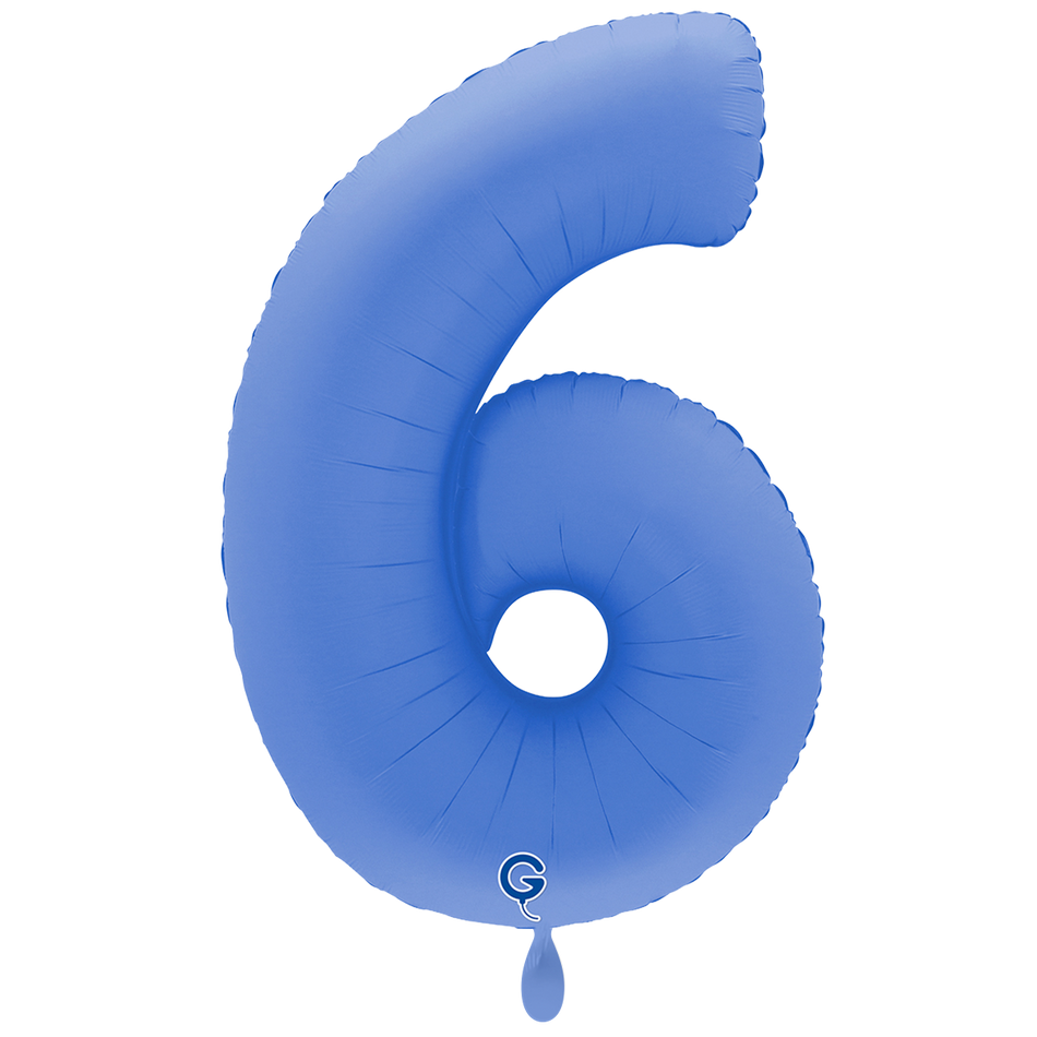 XXL Folienballon Zahl 6 Soft Matte Lotus Blau