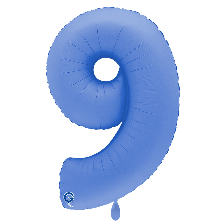 XXL Folienballon Zahl 9 Soft Matte Lotus Blau