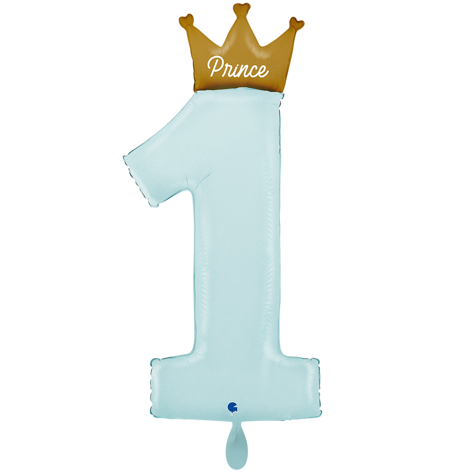 XXL Folienballon blau Zahl 1 mit Krone