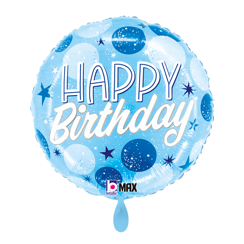 B-Day Blue Sparkle Dots  - Folienballon