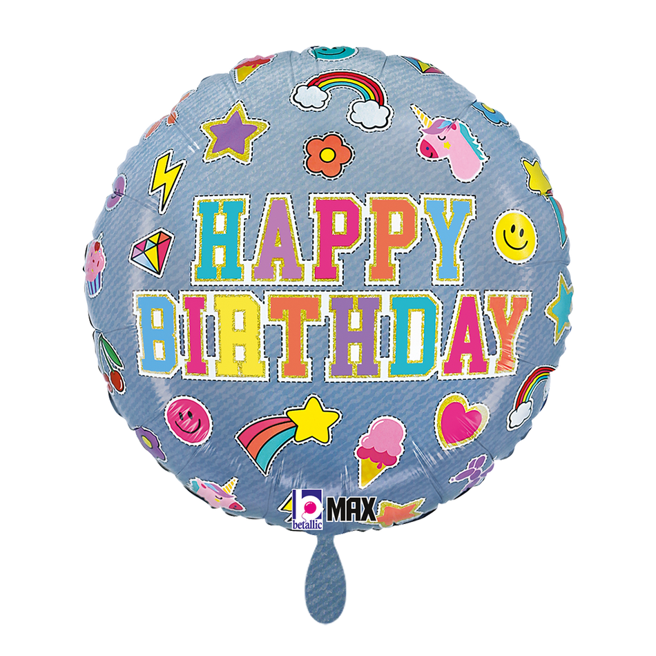 Happy Birthday Denim Patches - Folienballon