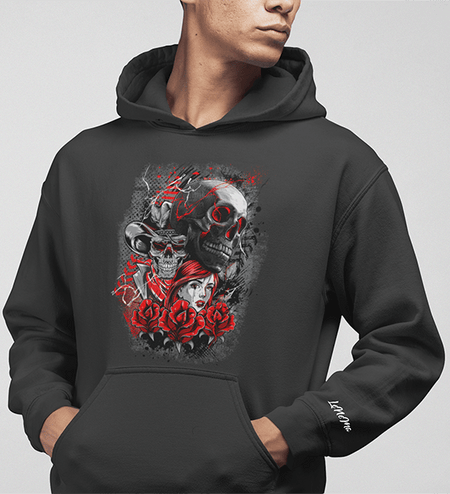 Hoodie grau Skull Rose Mochup 1750x1920