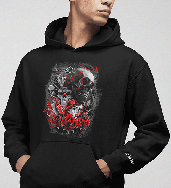 Hoodie schwarz Skull Rose Mockup 1750x1920